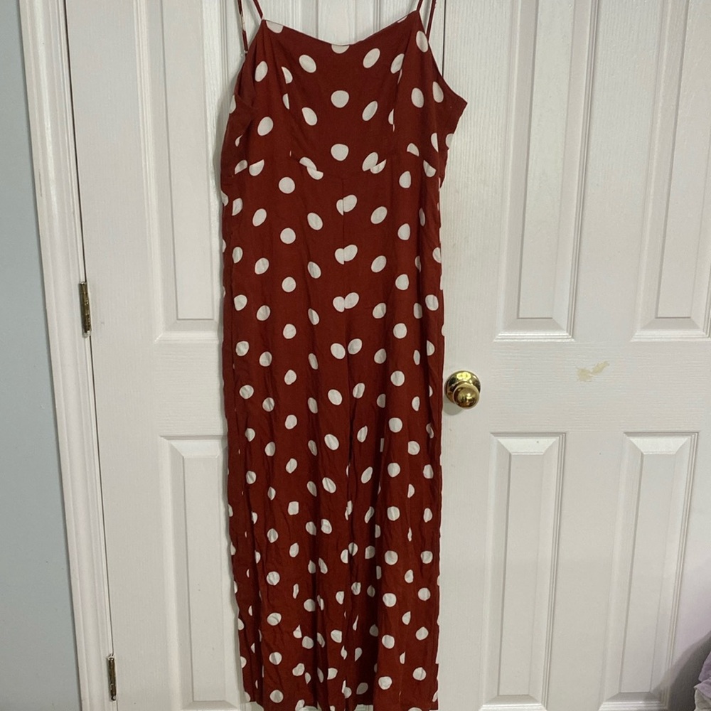 Orange and white polka dot dress